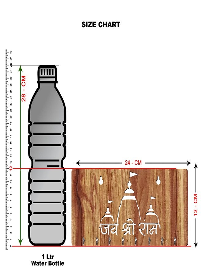 Freny Exim Jai Shree Ram Wooden Key Holder with Face Mask Hanging with 8 Hook - Beige 030 - Image 3